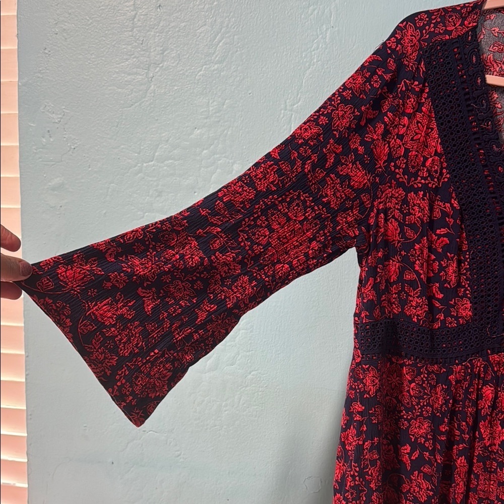 Torrid Red and Black Relaxed Tie Front Blouse #64 - Picture 2 of 8